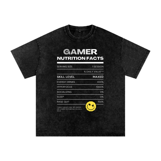 Snow Washed Oversized Cotton T-Shirt - Gamer Unisex Loose Fit